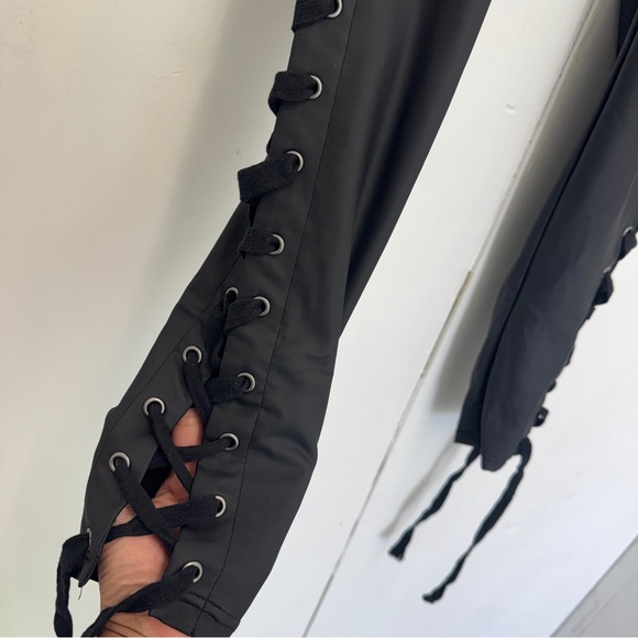 CLUB EXX ROWDY ROOM LACE-UP PANTS black faux leather Y2K Gothic XL Dolls Kill - Picture 10 of 11